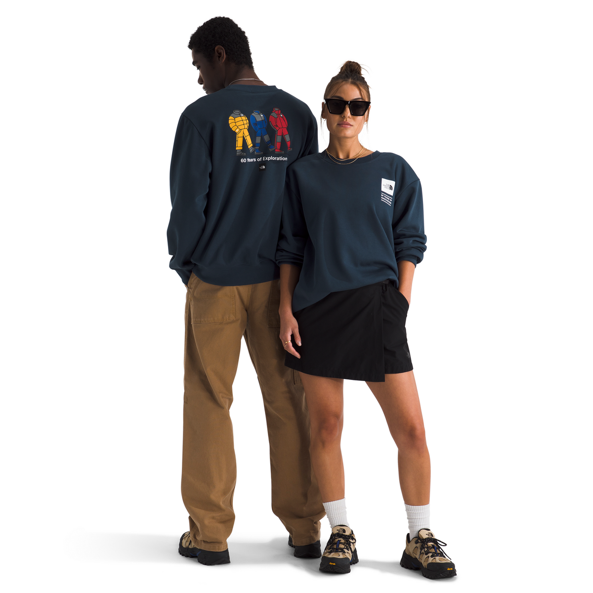 The North Face Celebration Relaxed Graphic Crewneck Sweatshirt in Summit Navy