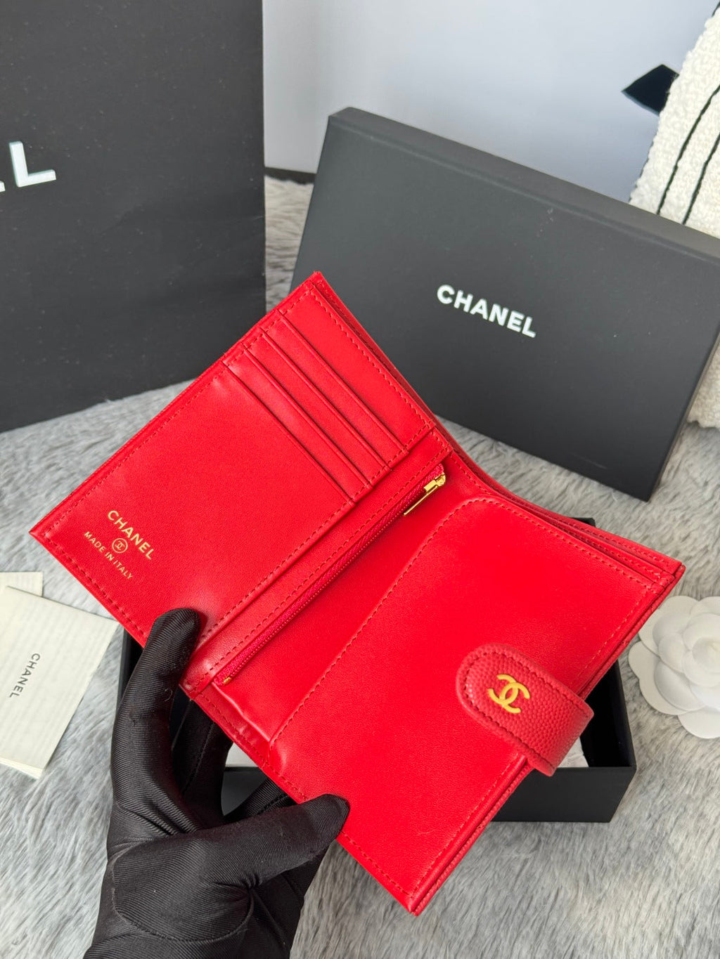 Chanel 25S Multi Purpose Passport Wallet 15 in Vivid Red Calfskin Gold Hardware