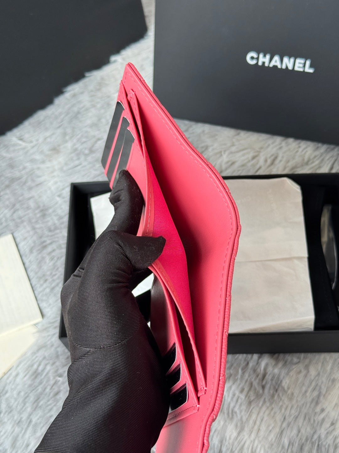 Chanel 25S Cf Small Tri Fold Wallet 11 in Watermelon Caviar Gold Hardware