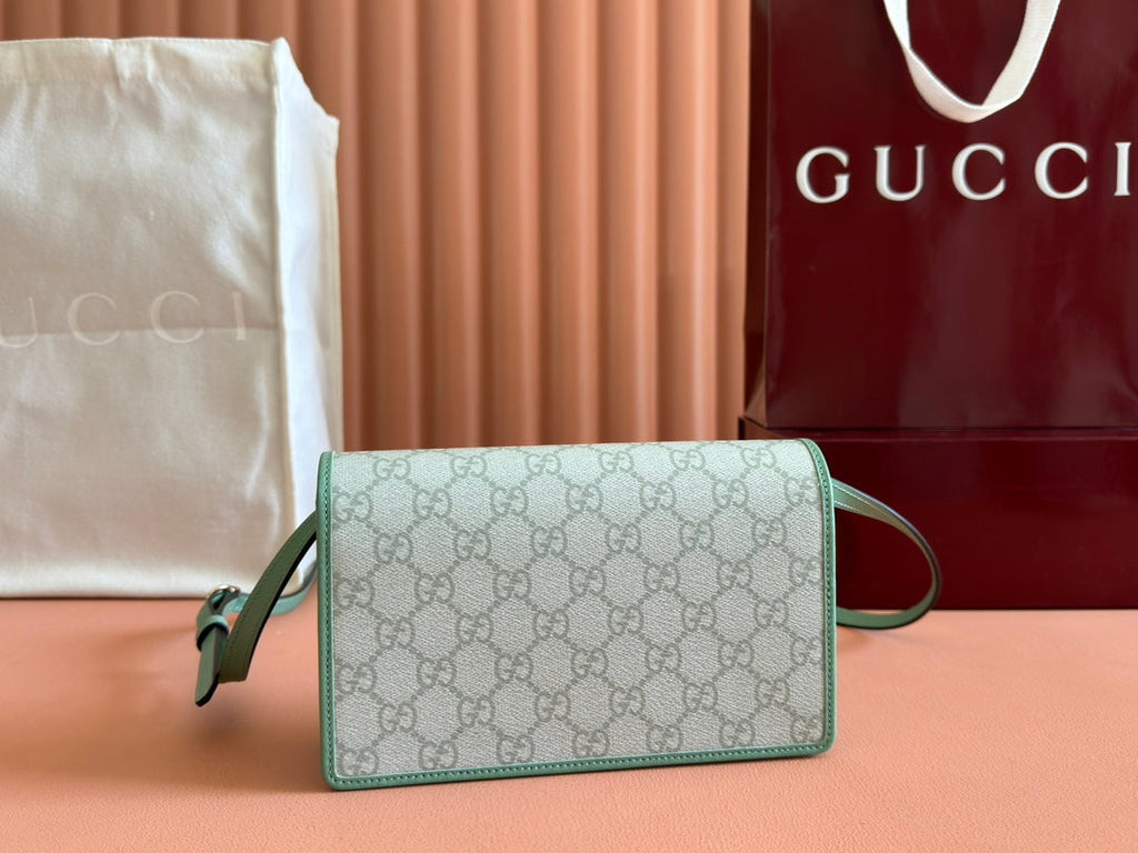 Gucci Emblem Wallet Monogram 20 in Sage Green Smooth Calfskin