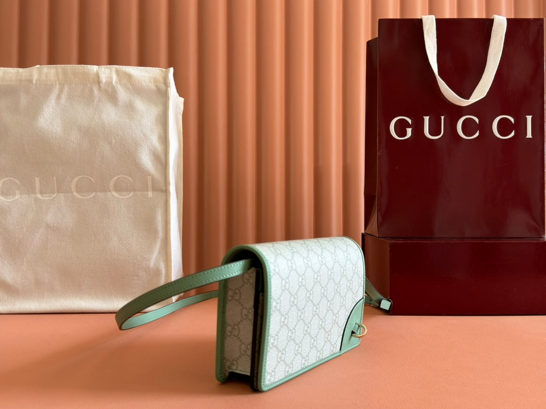 Gucci Emblem Wallet Monogram 20 in Sage Green Smooth Calfskin
