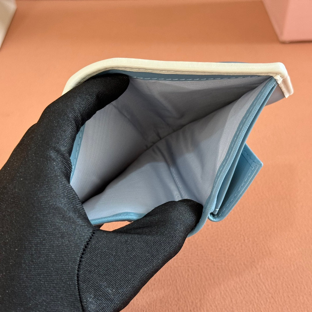 Small Matelassé Nappa Leather Wallet Blue
