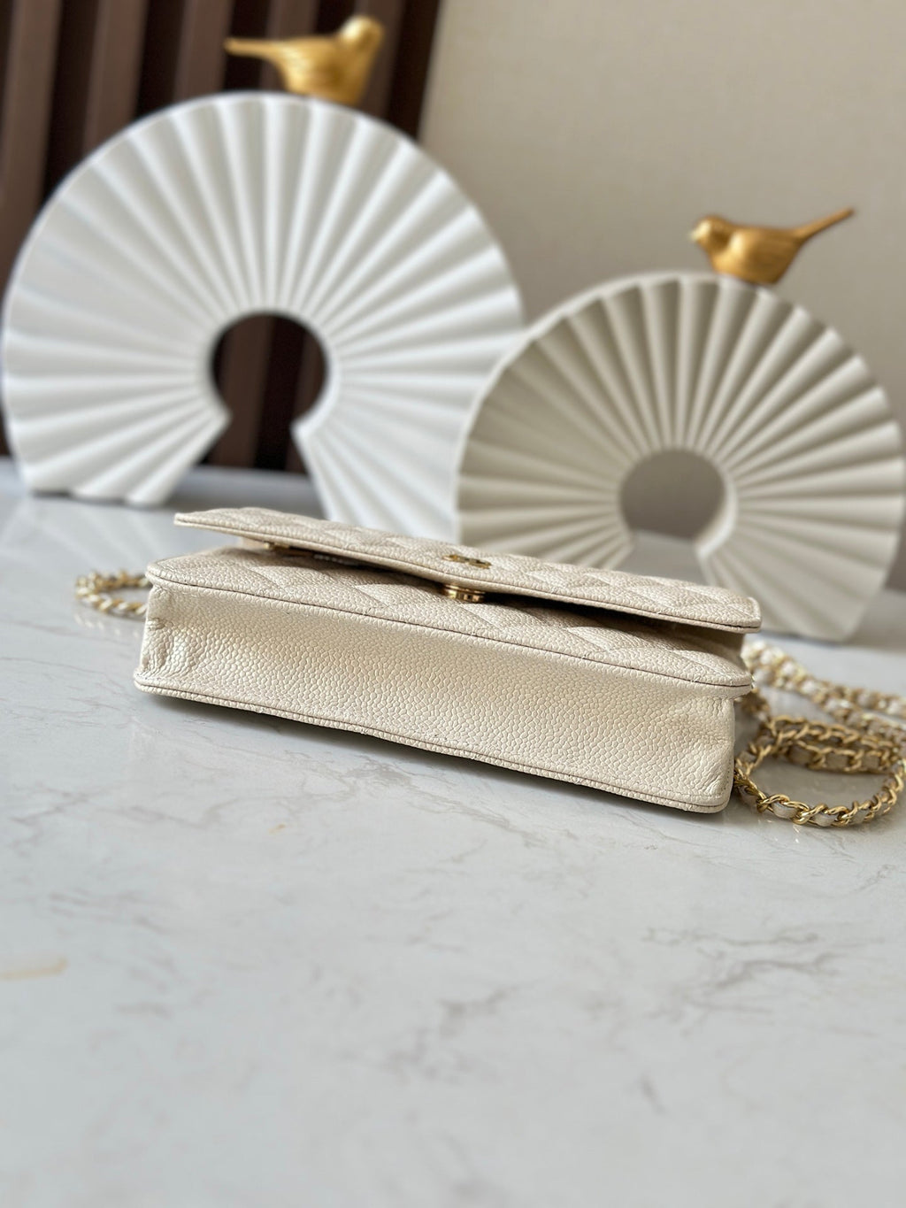 Chanel 25S Wallet On Chain 19 in Cream White Caviar