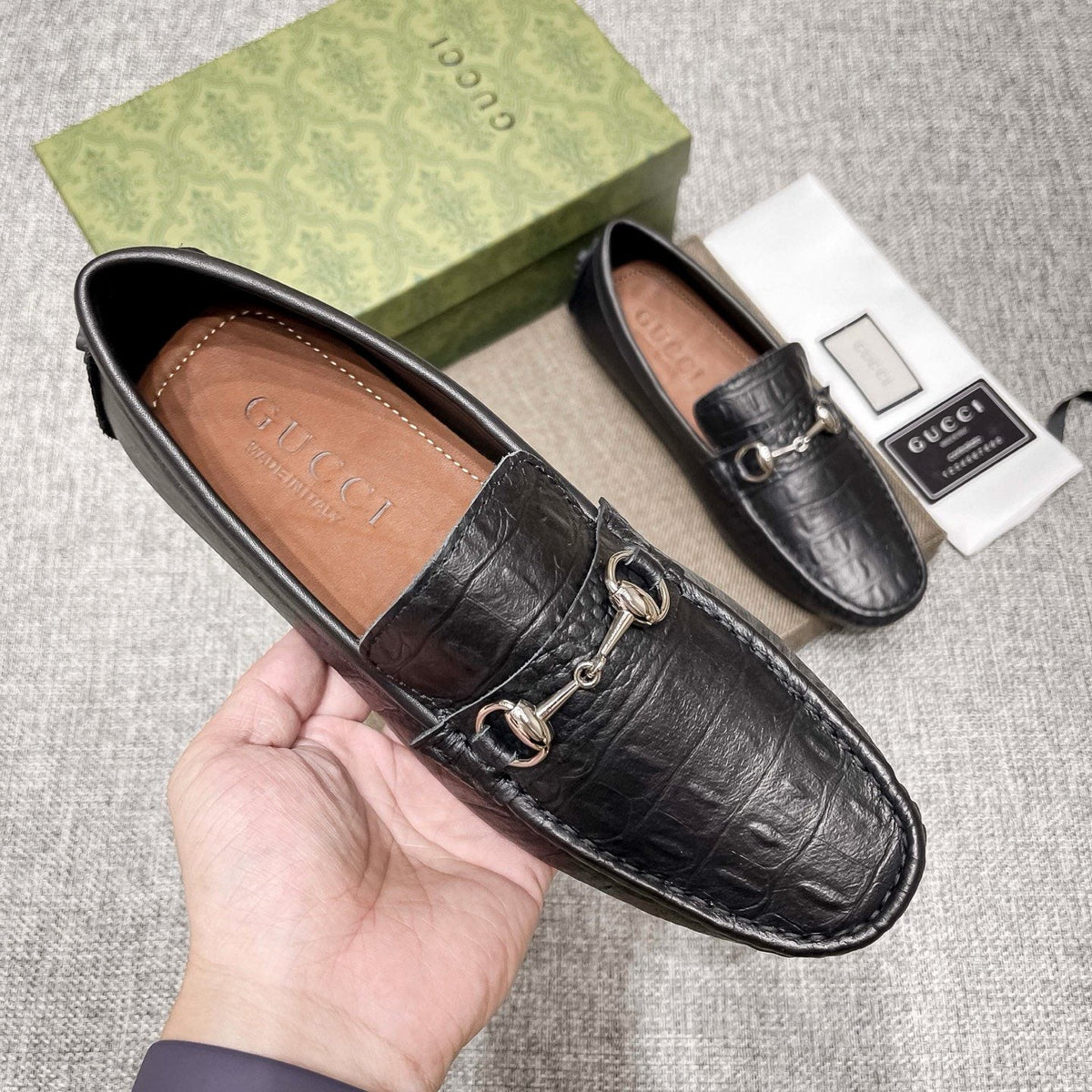 Gucci Black Textured Loafers — model