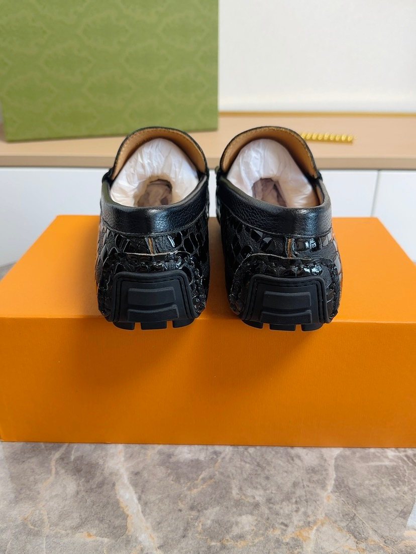 Black Embossed Buckle Loafers — back