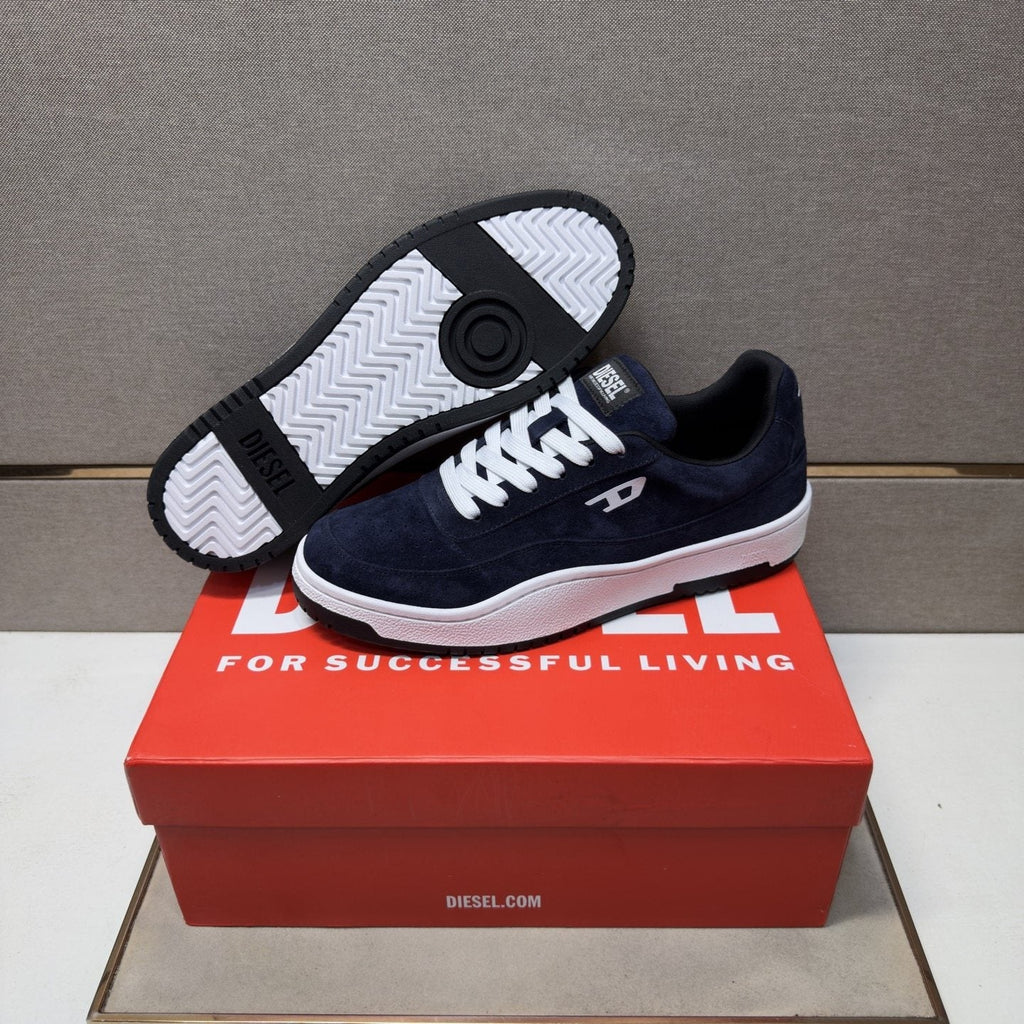 DIESEL Navy Blue and White Low-Top Sneakers — detail