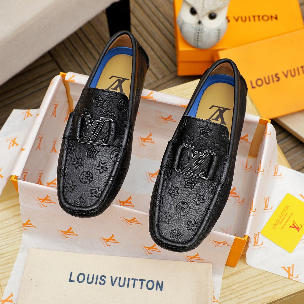 Louis Vuitton Black Embossed Driving Loafers — front