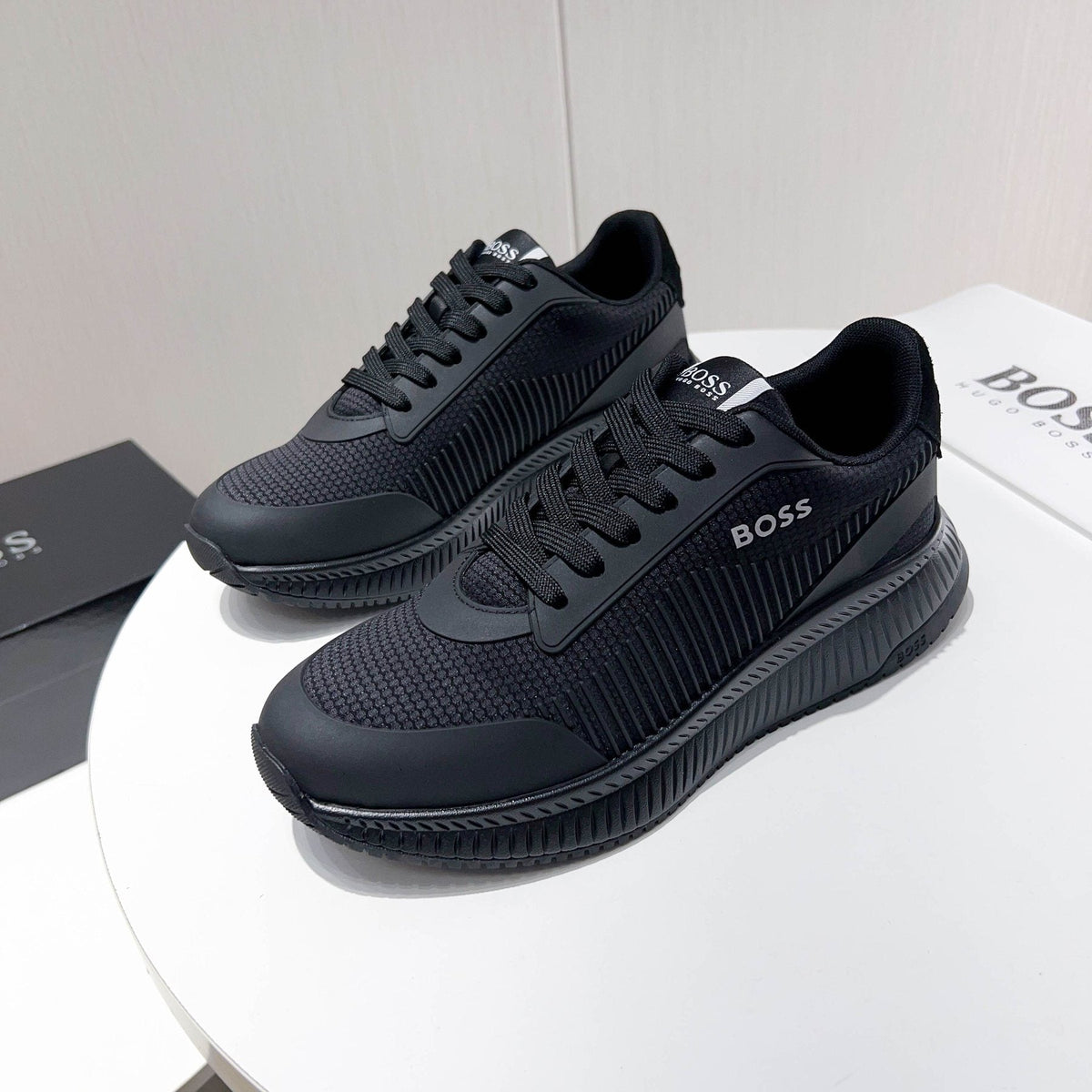 Hugo Boss Black Knit Sneakers — front