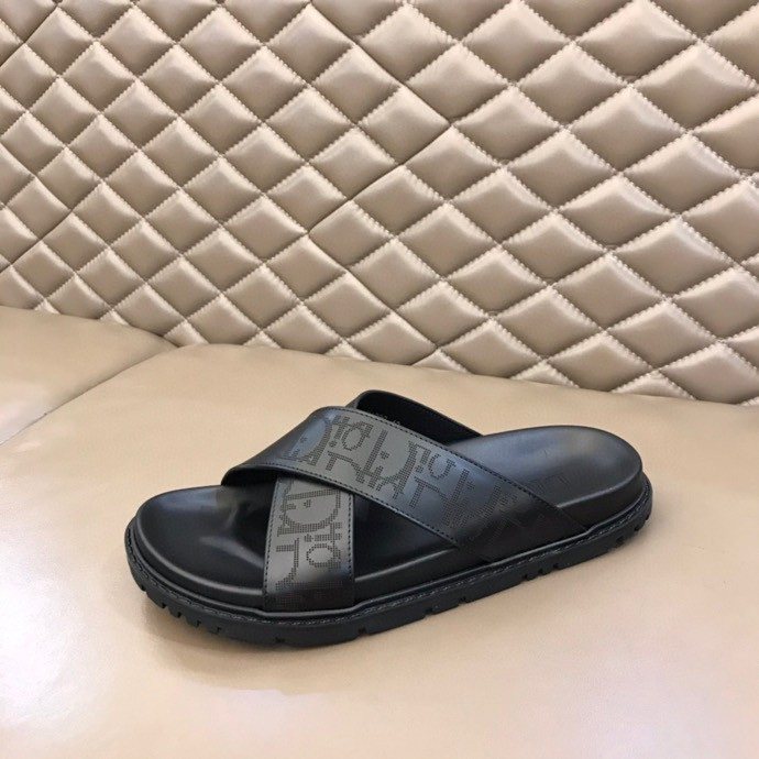 Dior Black Crisscross Slide Sandals — side