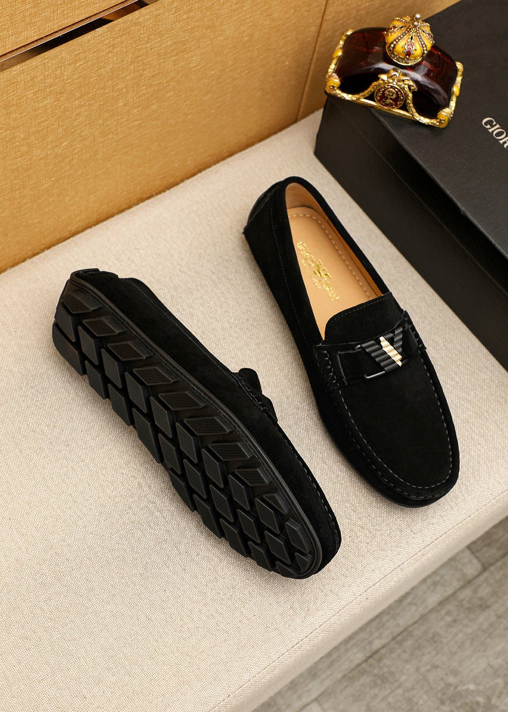 Prada Black Metal Bar Loafers — side