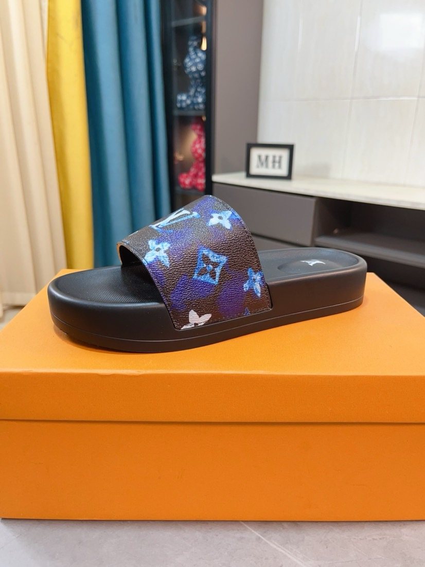 Louis Vuitton Black Men's Slide Sandals — side