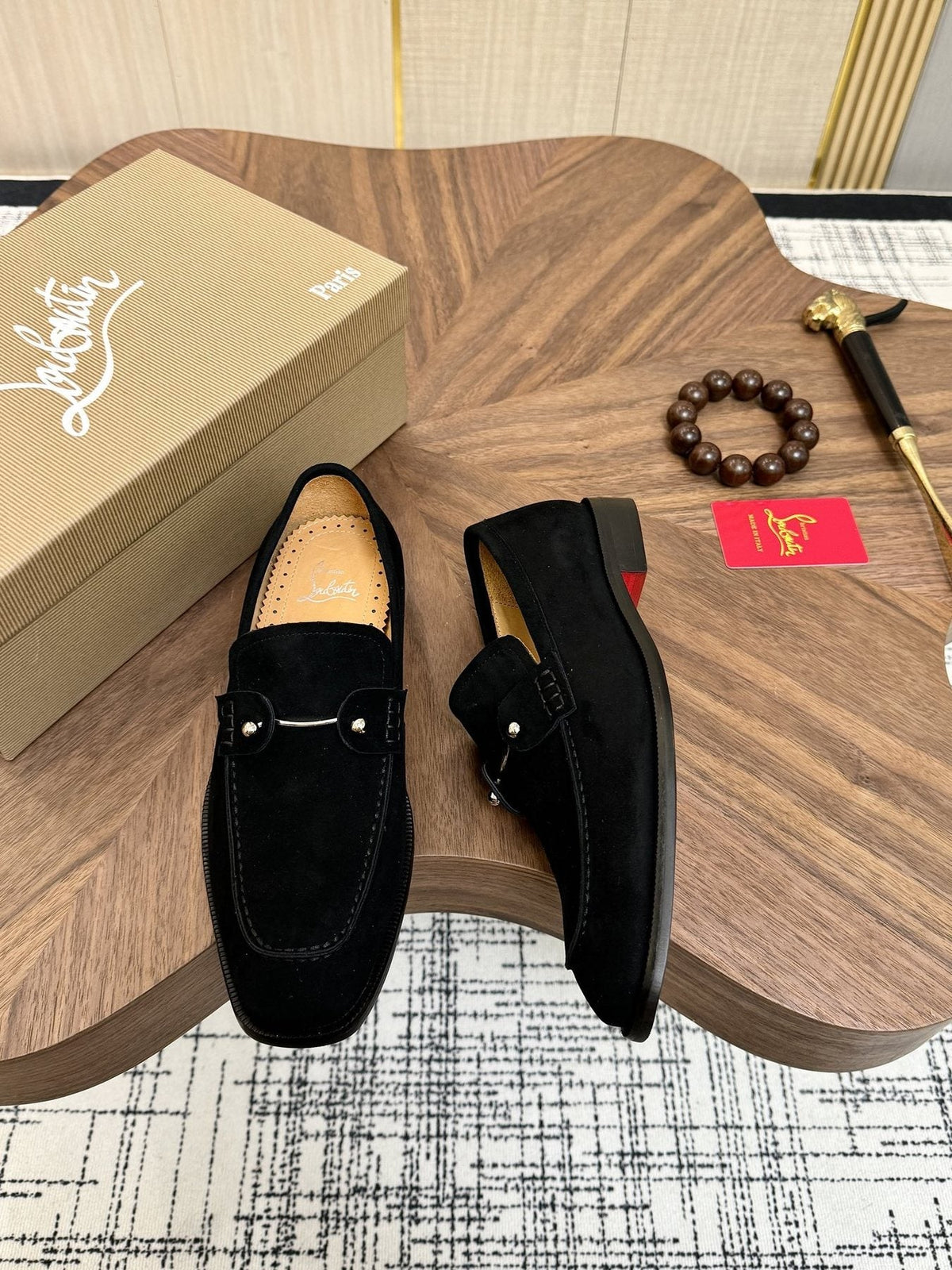Christian Louboutin Black Metal-Accent Slip-On Loafers — front