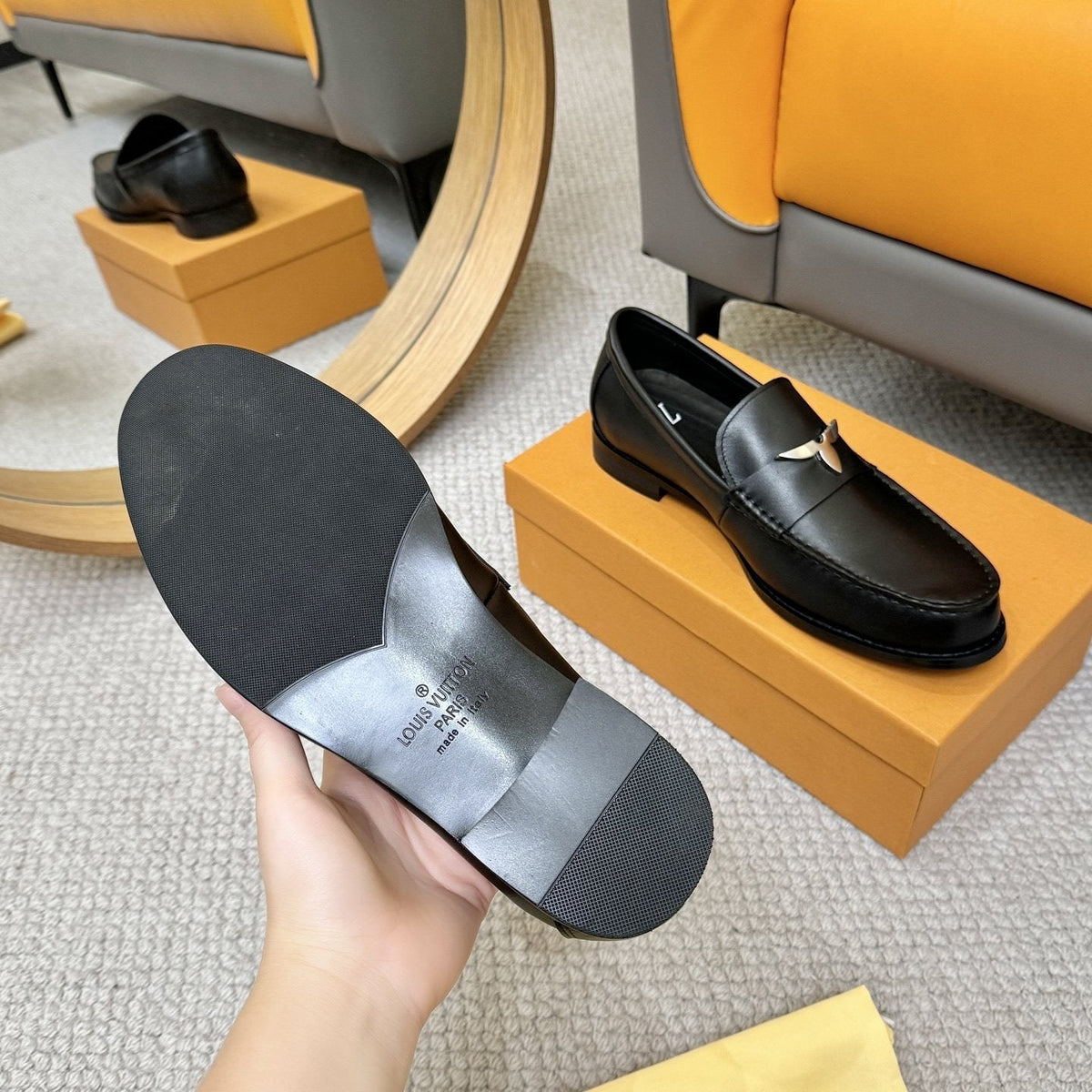 Louis Vuitton Black Metal-Accent Loafers — detail