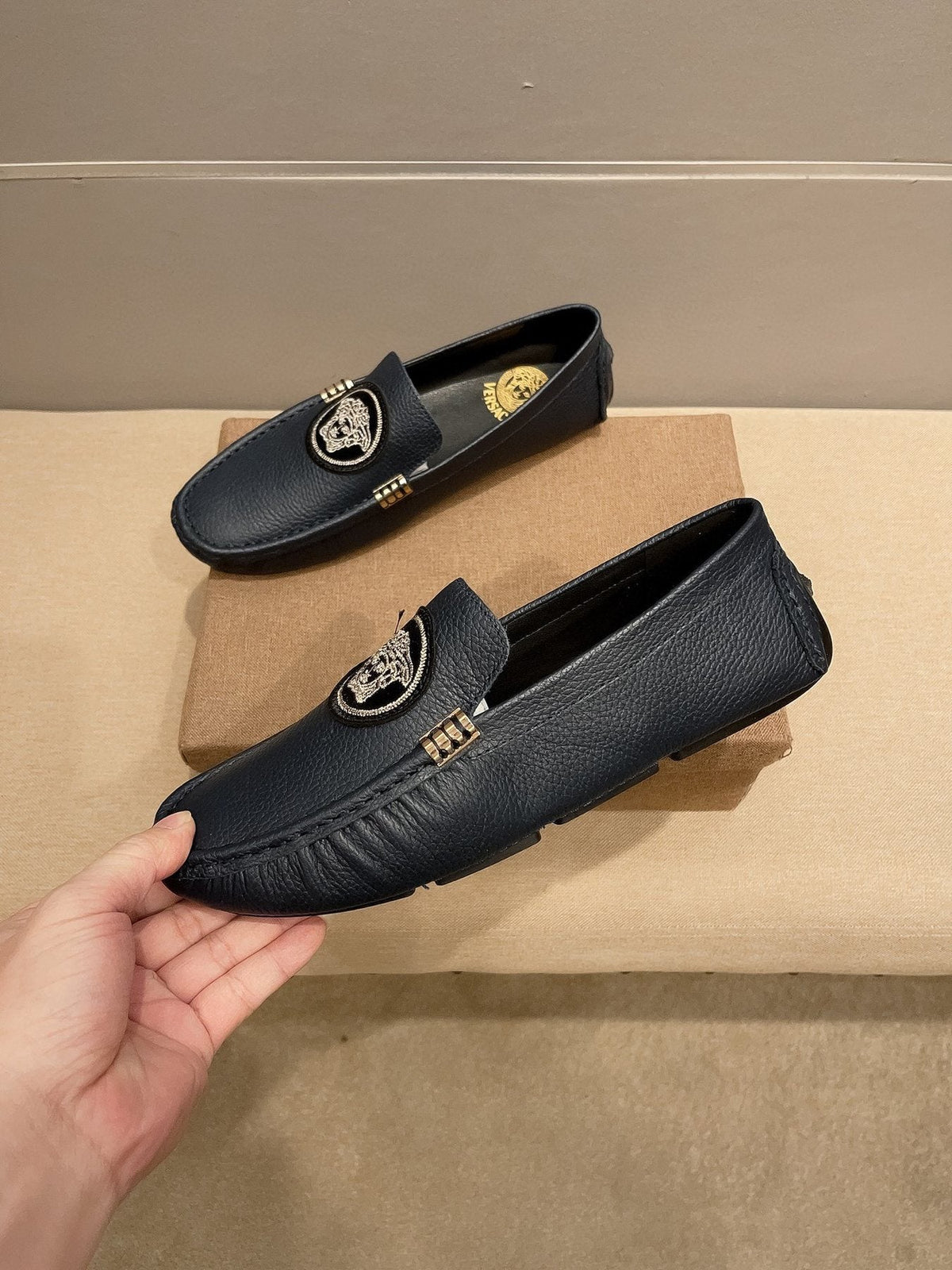 Versace Black Medallion Loafers — side