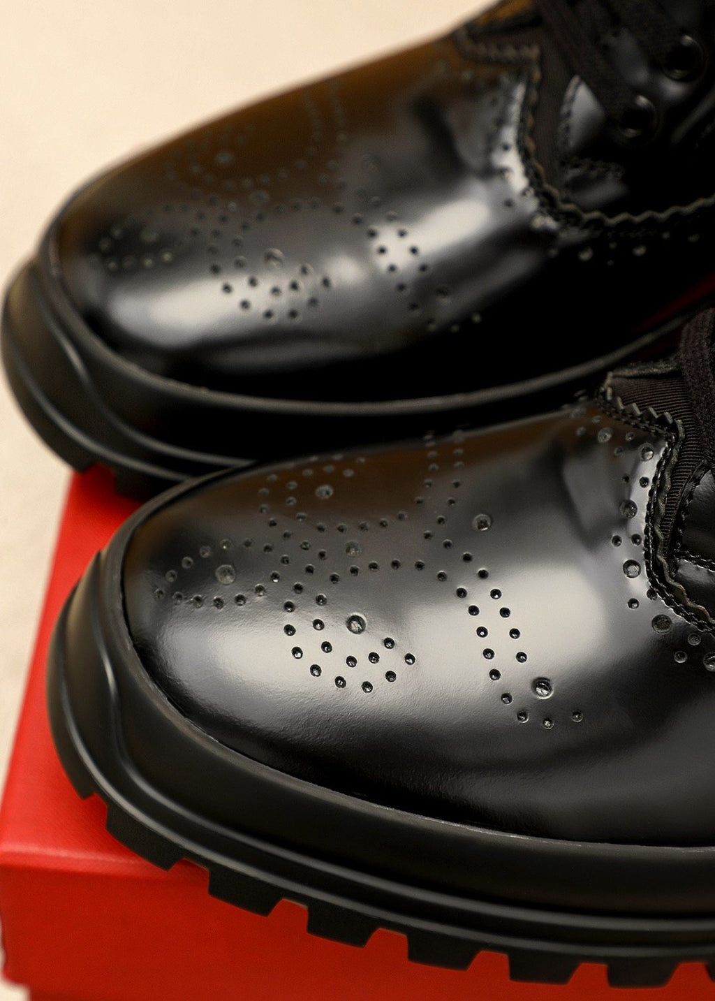 Ferragamo Black Perforated Lace-Up Shoes — detail