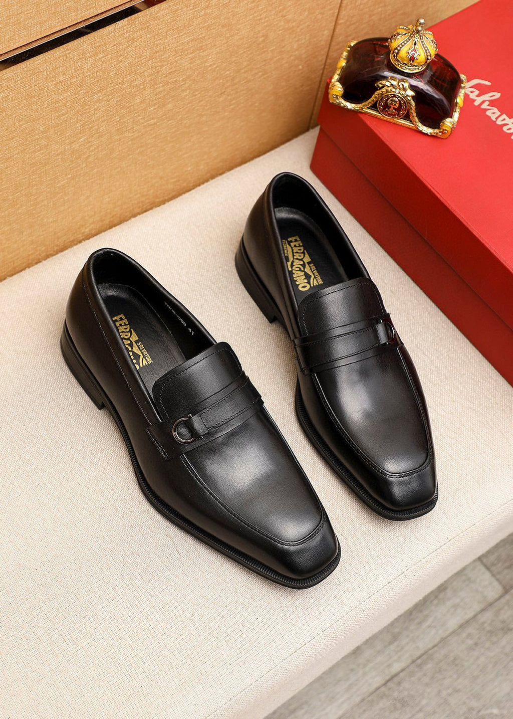 Ferragamo Black Buckle Loafers — hero