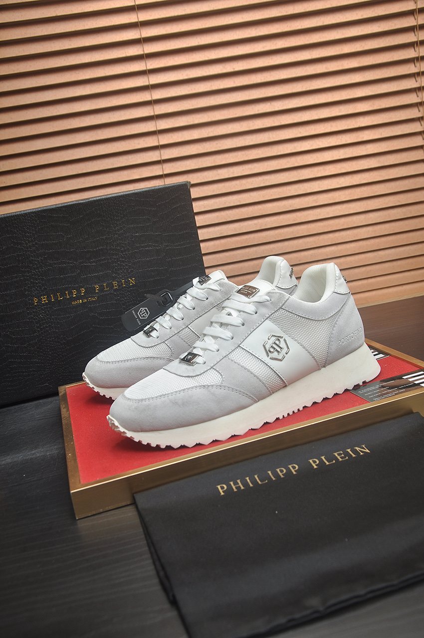 Philipp Plein White and Light-Gray Low-Top Sneakers — hero
