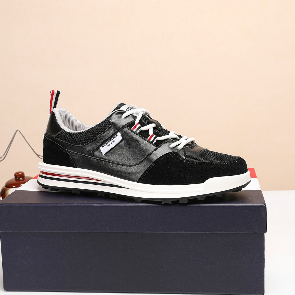 Thom Browne White Navy Panel Low-Top Sneakers — side