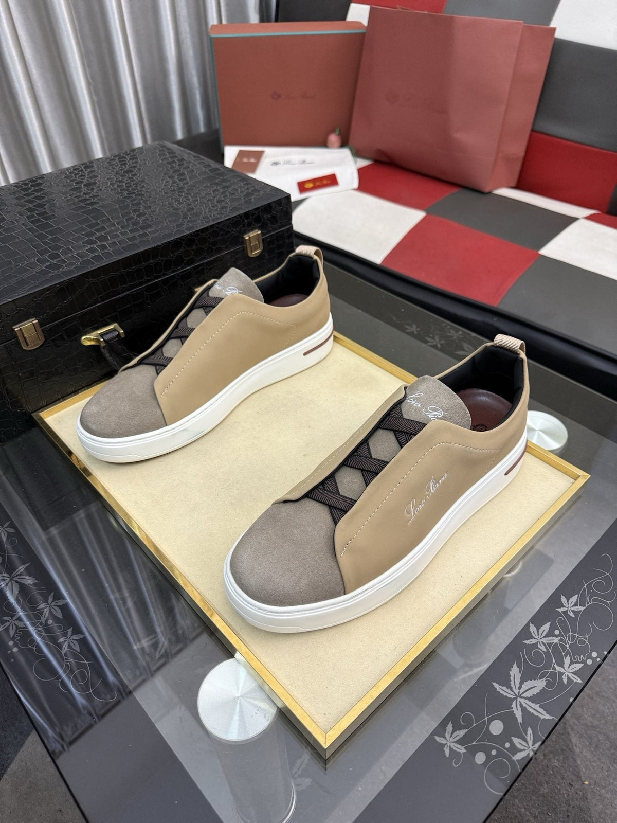 Loro Piana Side-Logo Slip-On Sneakers — front