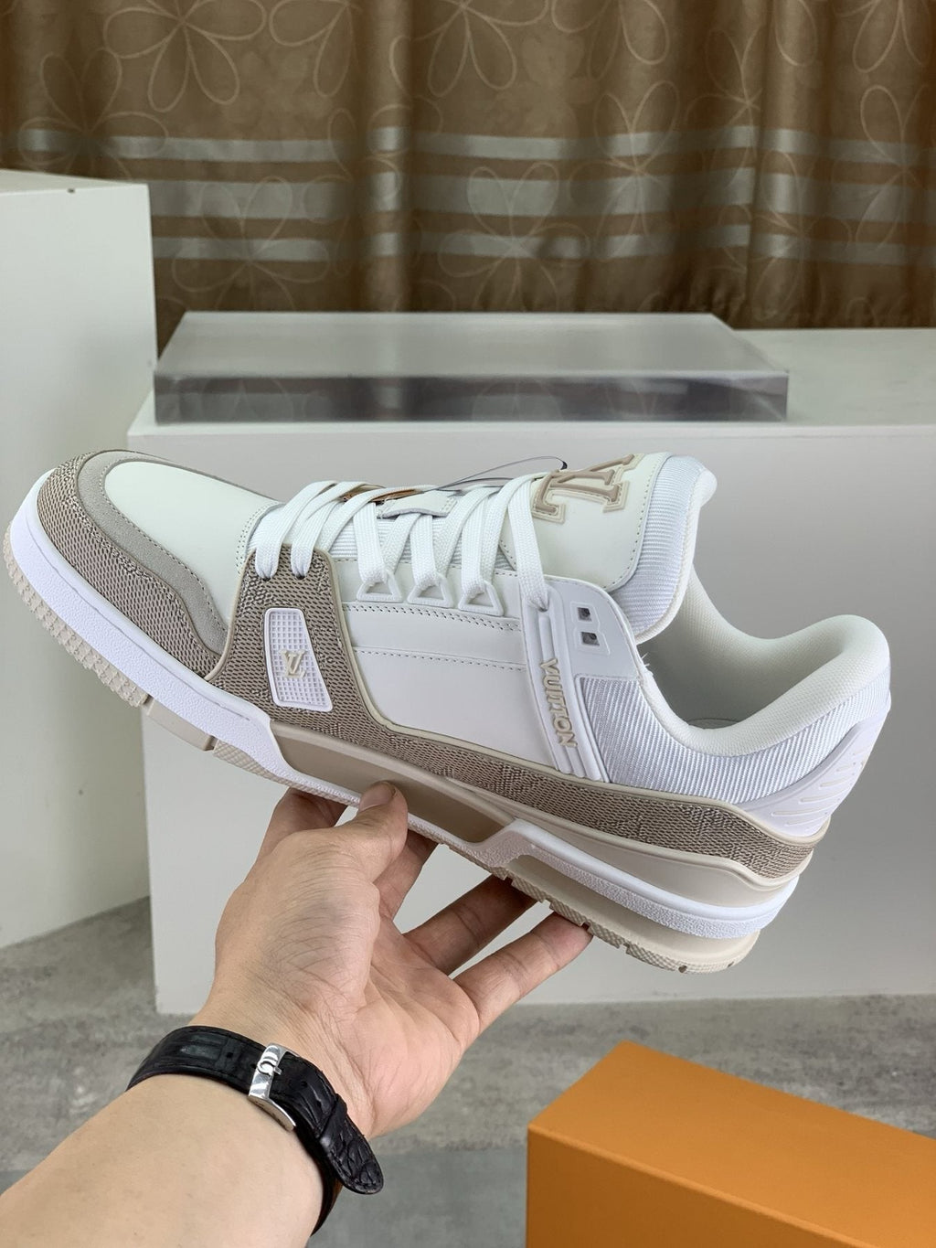 Louis Vuitton White and Beige Low-Top Sneakers — model