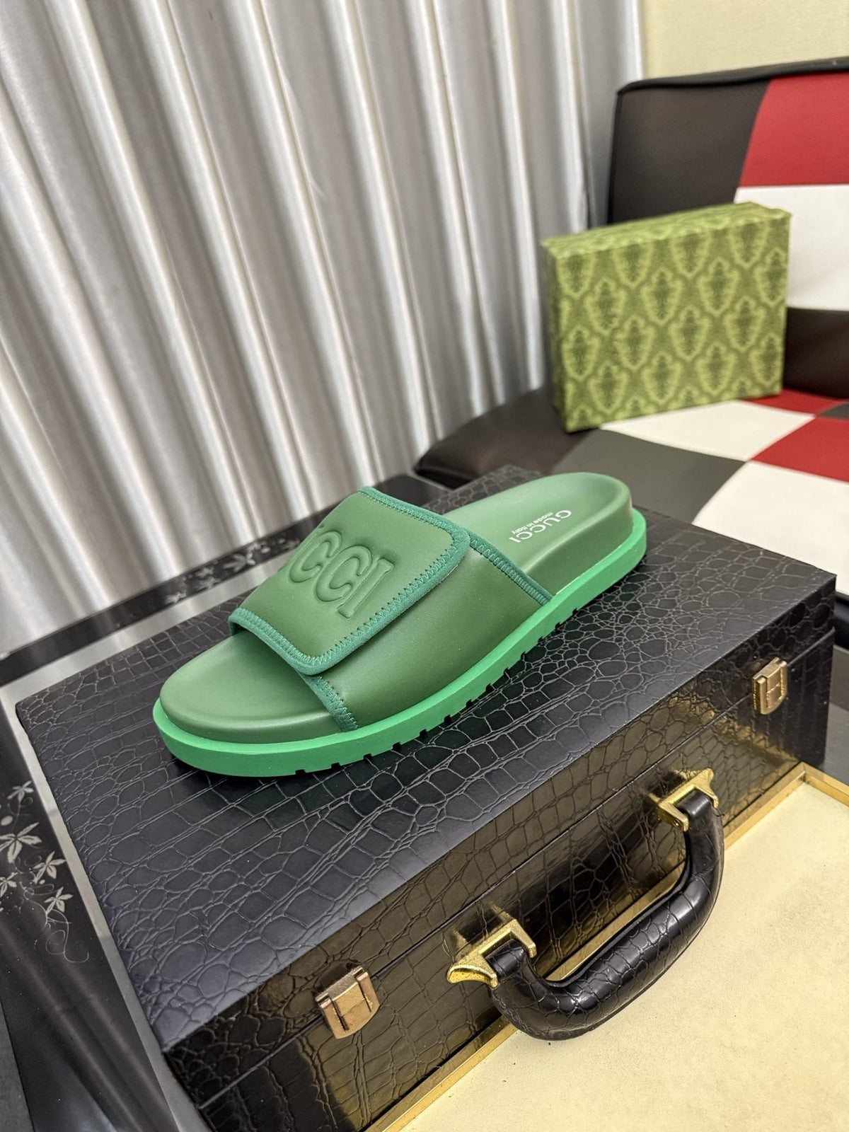 Gucci Embossed Strap Slide Sandals — front