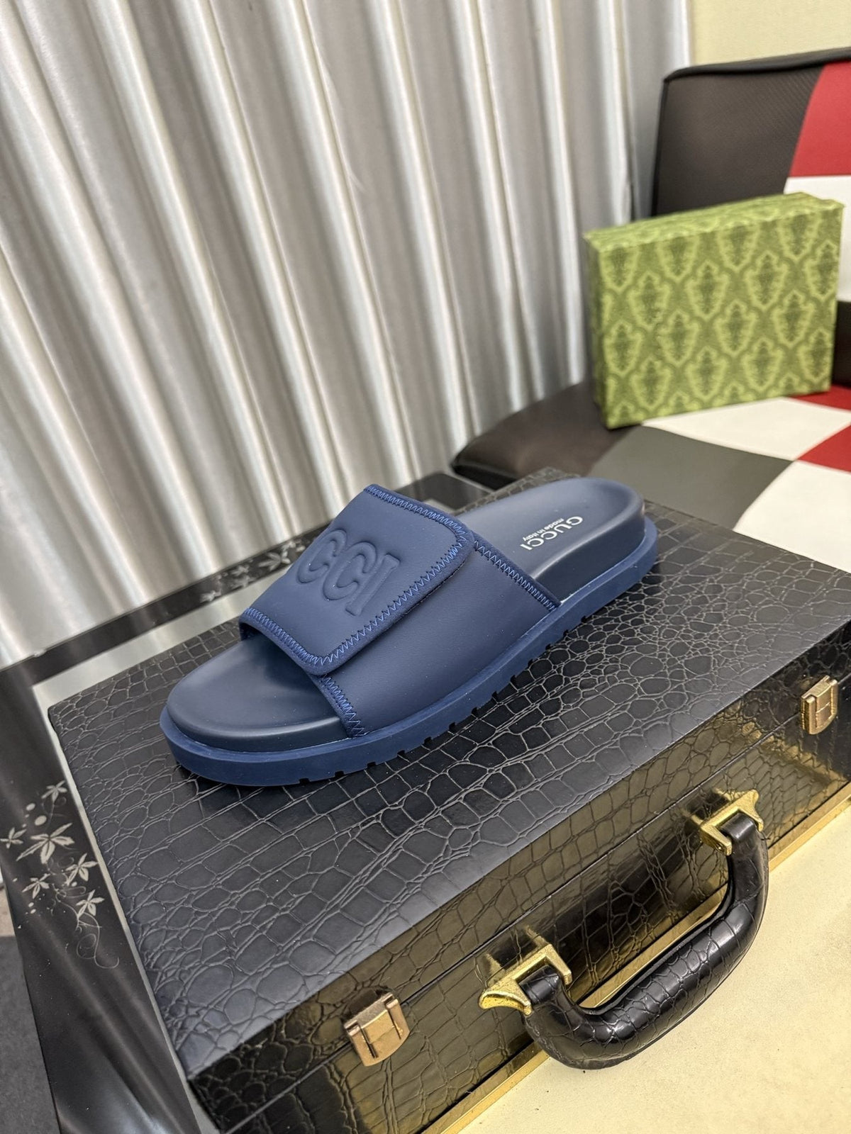 Gucci Embossed Strap Slide Sandals — front