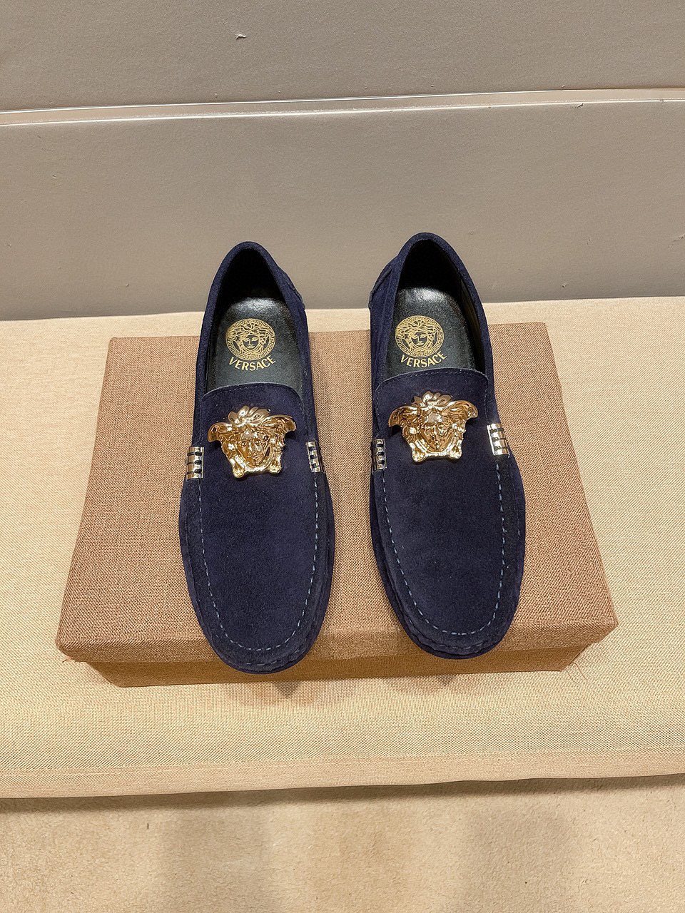 Men's Leather Loafers with Metal Medallion — front