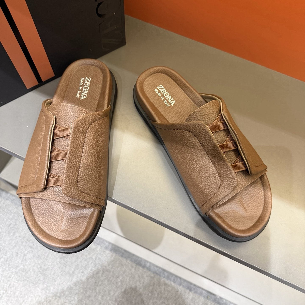 Zegna Lattice Strap Slide Sandals — front