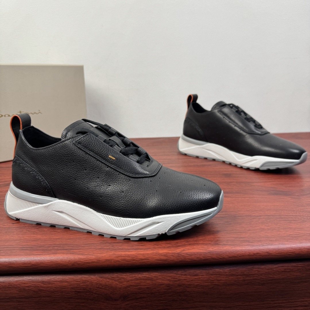 Santoni Perforated Leather Low-Top Sneakers — front