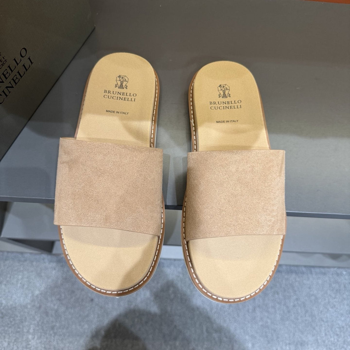 Brunello Cucinelli Wide-Strap Slide Sandals — front