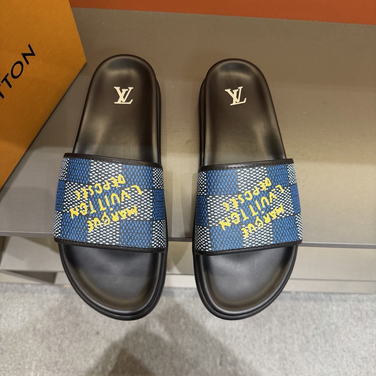 Louis Vuitton Multicolor Logo Slide Sandals — front