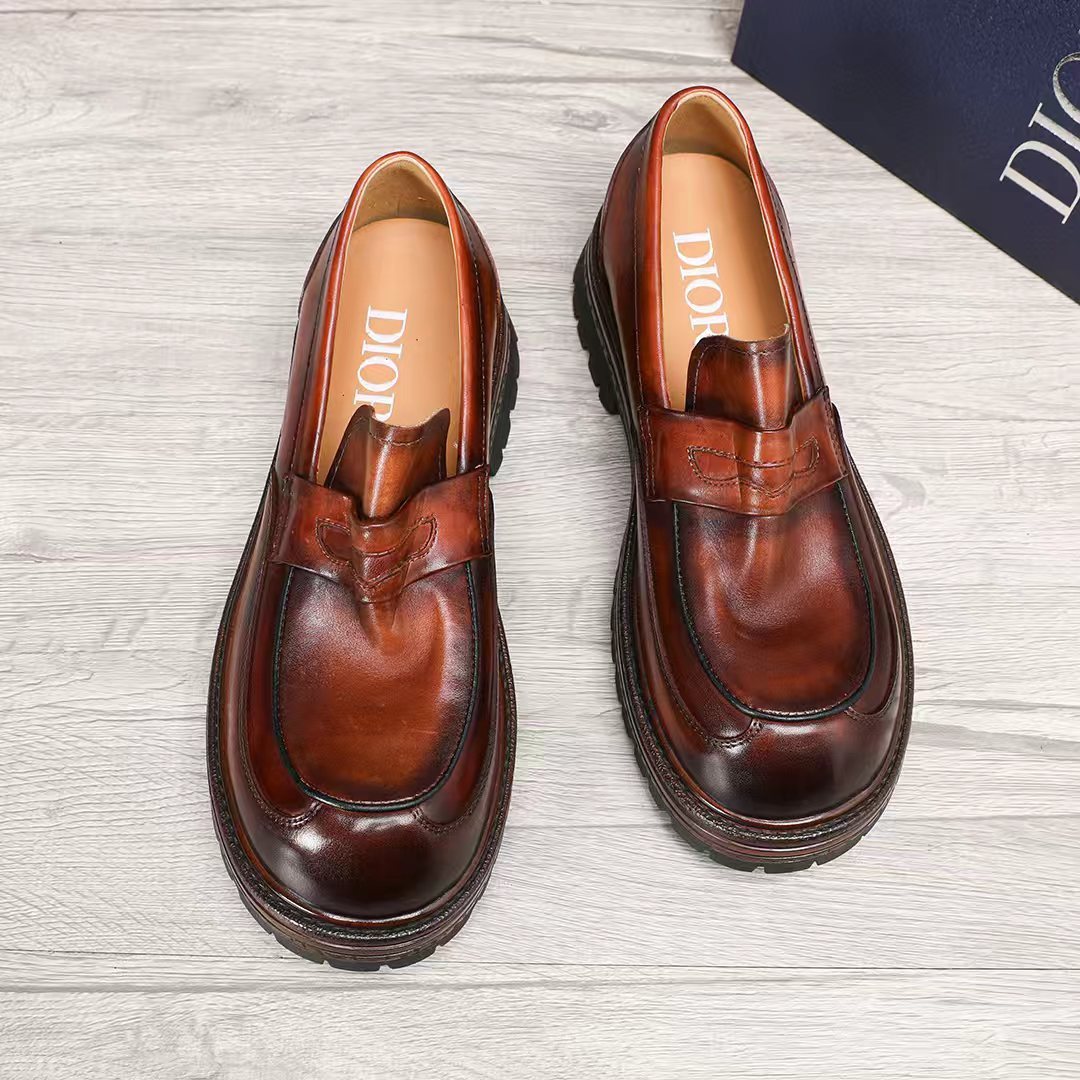 Dior Leather Moc-Toe Loafers — front