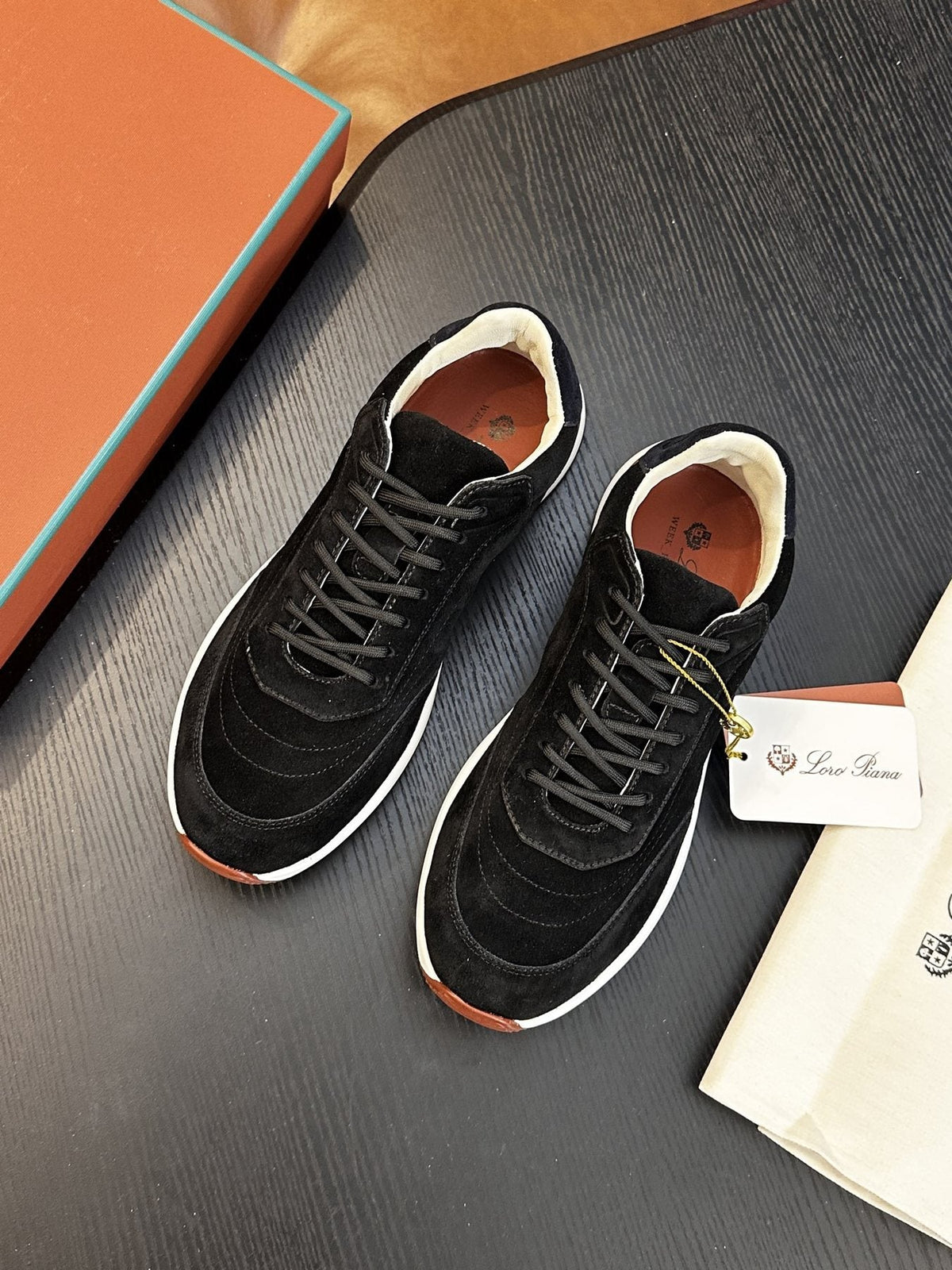 Loro Piana Gray and Charcoal Low-Top Sneakers — front