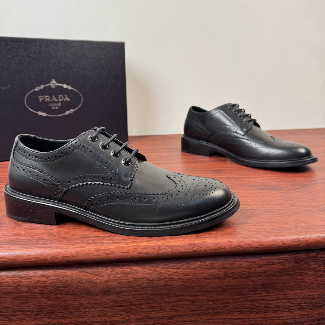 Prada Burnished Brogue Derby Shoes — front