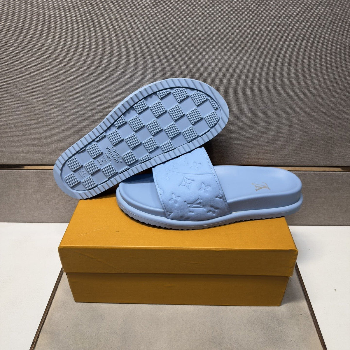 Louis Vuitton Embossed Strap Slide Sandals — front