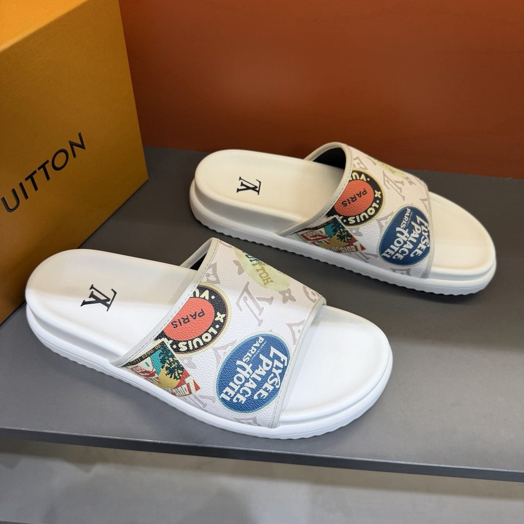 Louis Vuitton Graphic Strap Slide Sandals — front