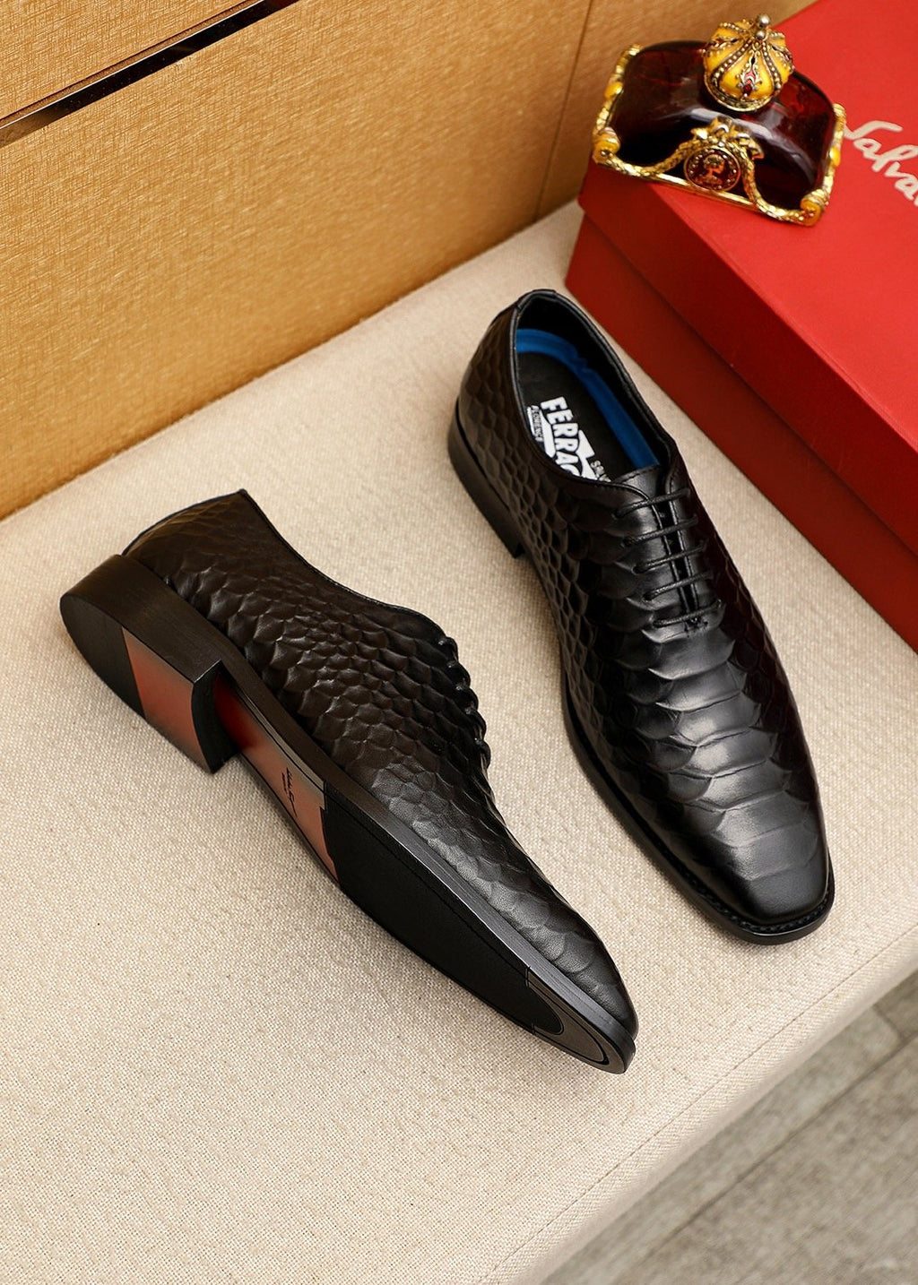 Ferragamo Embossed Lace-Up Dress Shoes — front