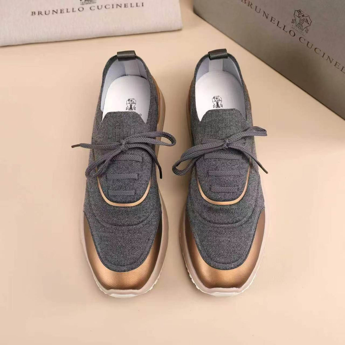 Brunello Cucinelli Knit Lace-Up Sneakers — front