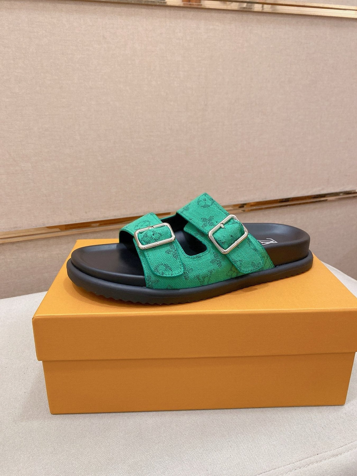 Louis Vuitton Double-Buckle Slide Sandals — front