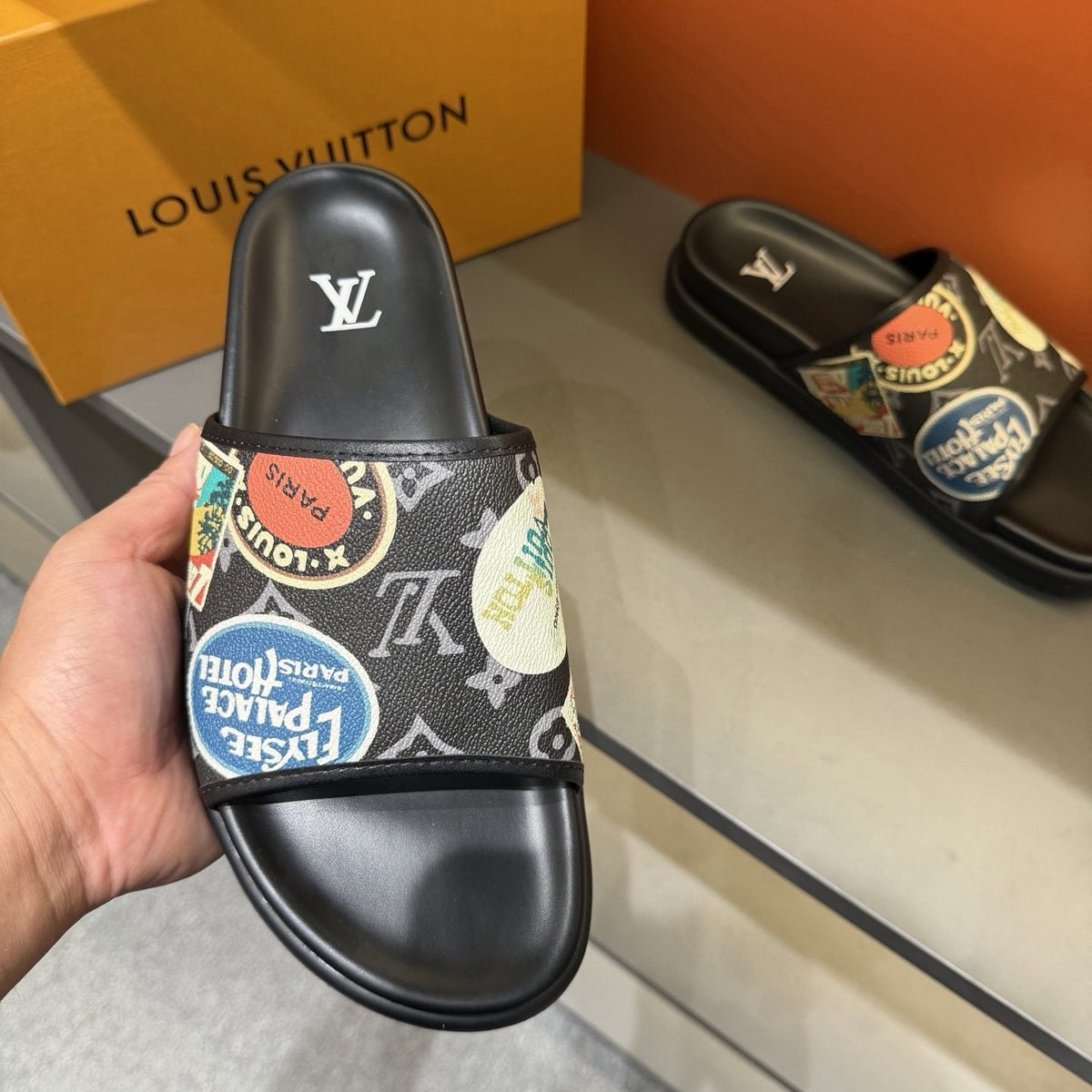 Louis Vuitton Colorful Print Slide Sandals — front