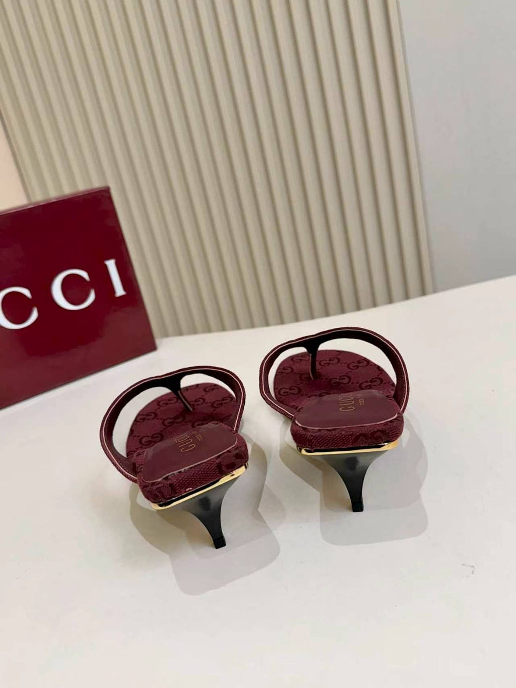 Gucci Monogram Thong Slingback Heeled Sandals — side
